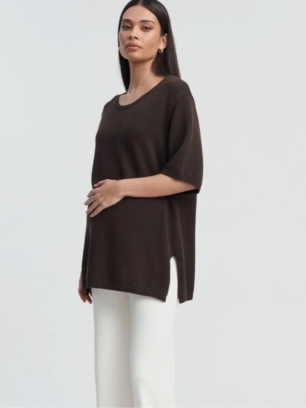 LEGOE HERITAGE | Poppy Cotton Knit Sweater Tee in Brown - Maternity XS S